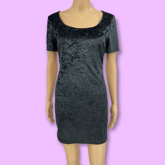 Vintage Dresses & Skirts - American VINTAGE US 6 Roberta 90's Black Crushed Velvet Bodycon Mini Dress